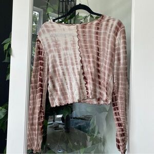 Brown and cream tie dye crop top matching flare leggings